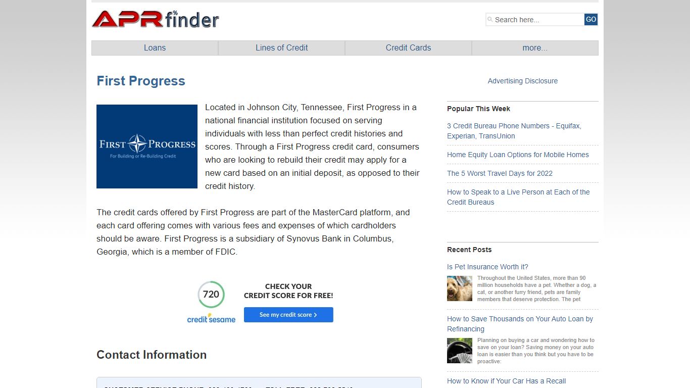 First Progress Phone Number, Routing & Address - APR finder